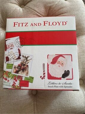 Fitz And Floyd Christmas “Letters to Santa" Snack Plate with Spreader NIB